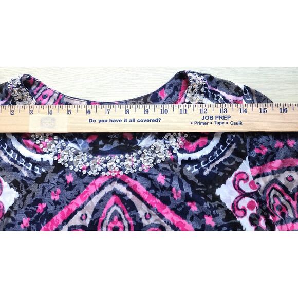 TOP/BLOUSE-INC-INTERNATIONAL CONCEPTS-Abstract-Rhinestone Neckline-Size XL (Lrg) - Picture 9 of 13